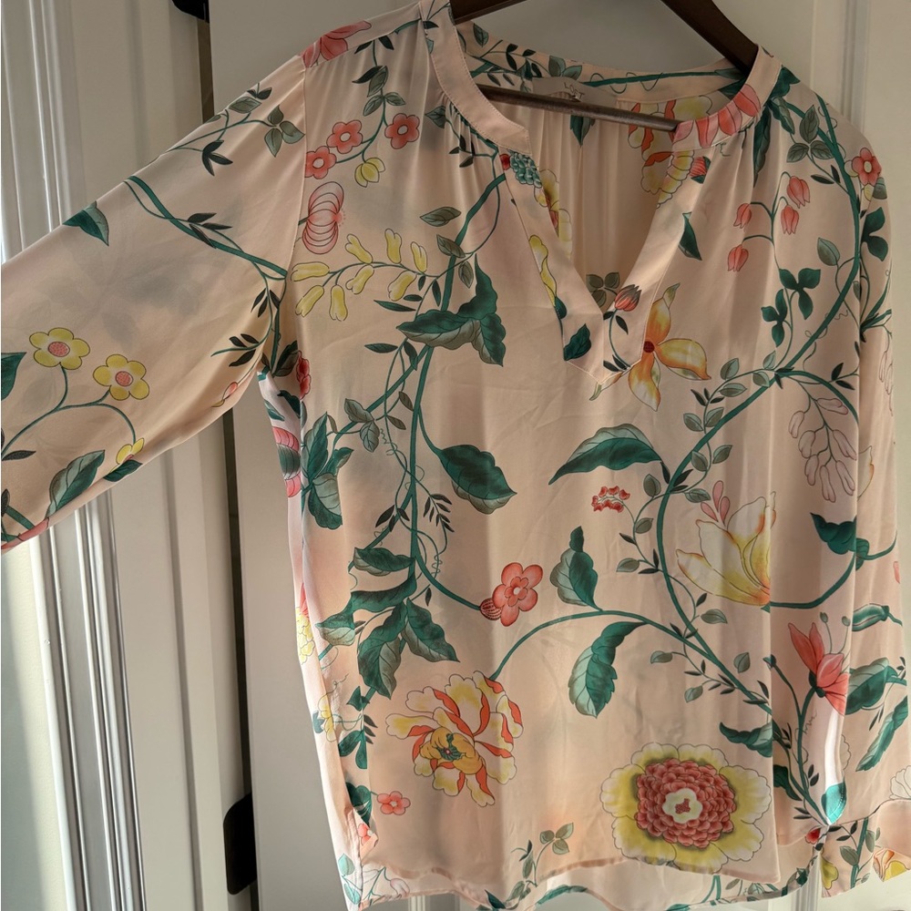 LOFT Silky Floral Blouse - Soft Pink Cream